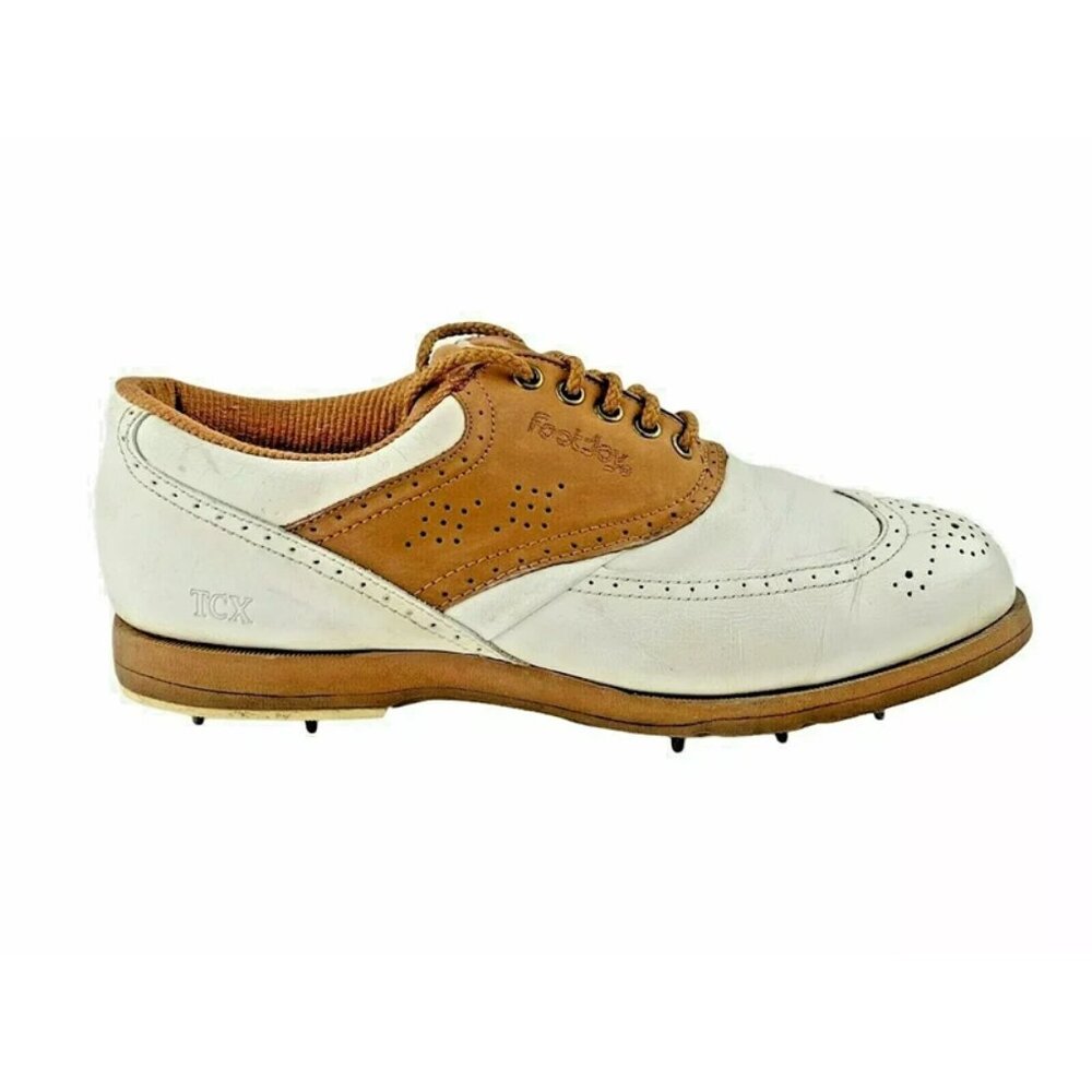 Foot Joy Green Joy TCX Womens White Tan Leather Golf Shoes Size 6M